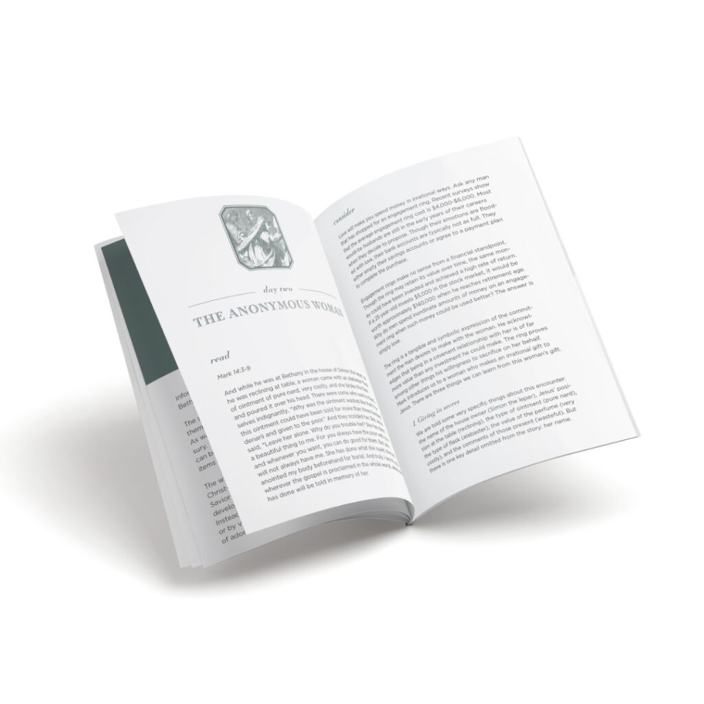 Gifts for a King - Open booklet with clean white pages and minimalist design elements.
