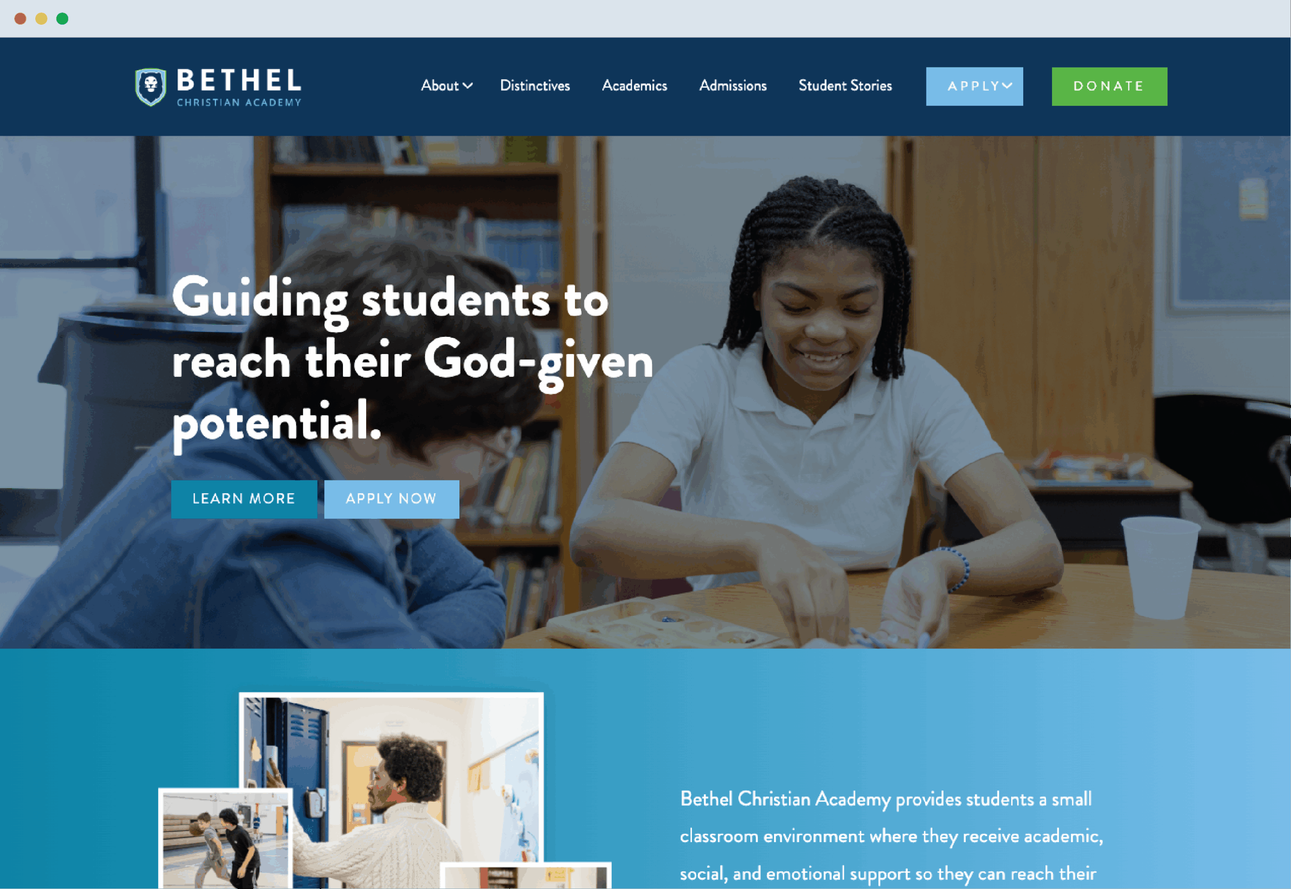 Bethel Christian Academy website on laptop