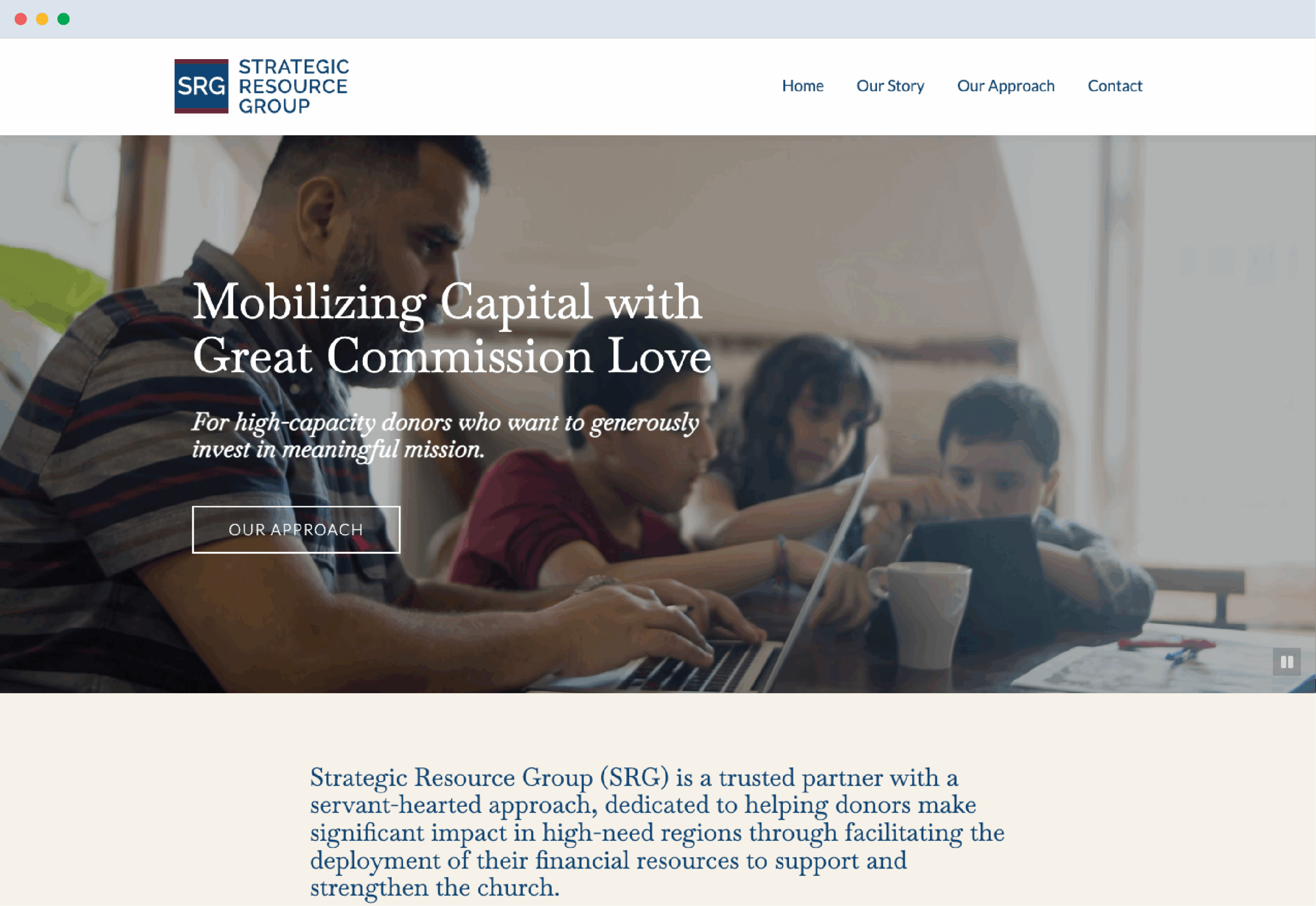 Strategic Resource Group (SRG) website on laptop