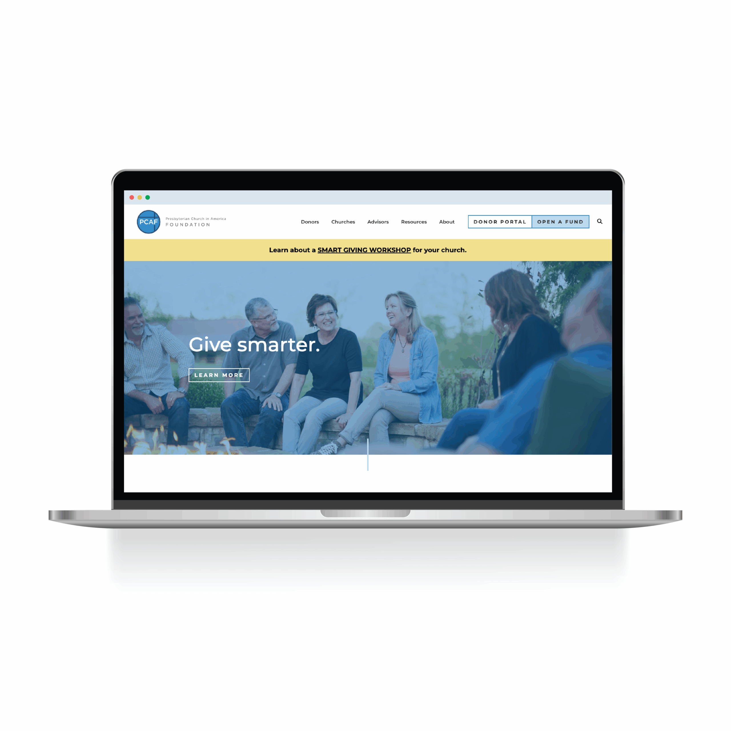 PCAF website on laptop